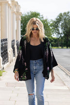 Wisteria & Chrysanthemums Black Kimono - Available in 2 Lengths