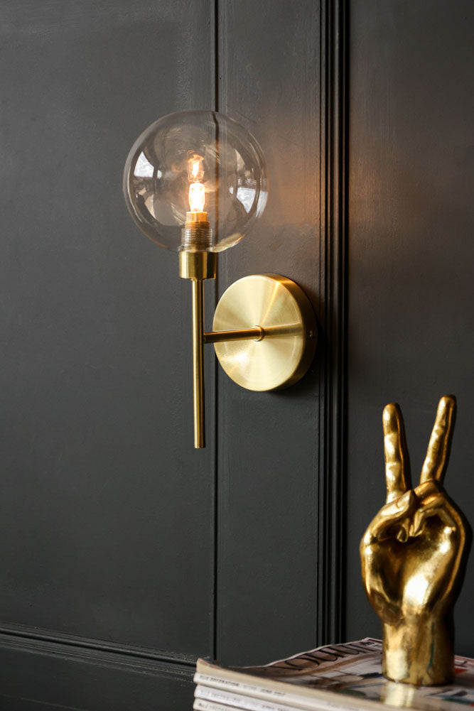Glass Globe & Brass Wall Light