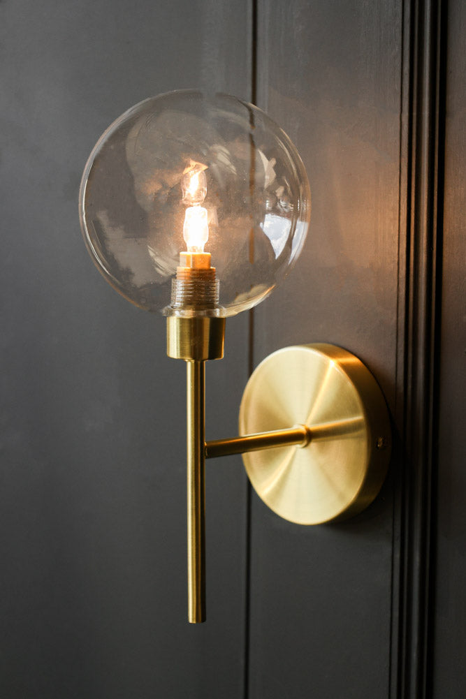 Glass Globe & Brass Wall Light