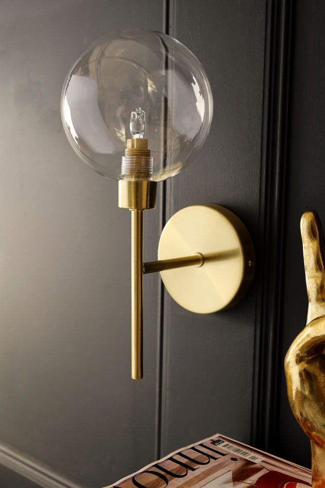 Glass Globe & Brass Wall Light