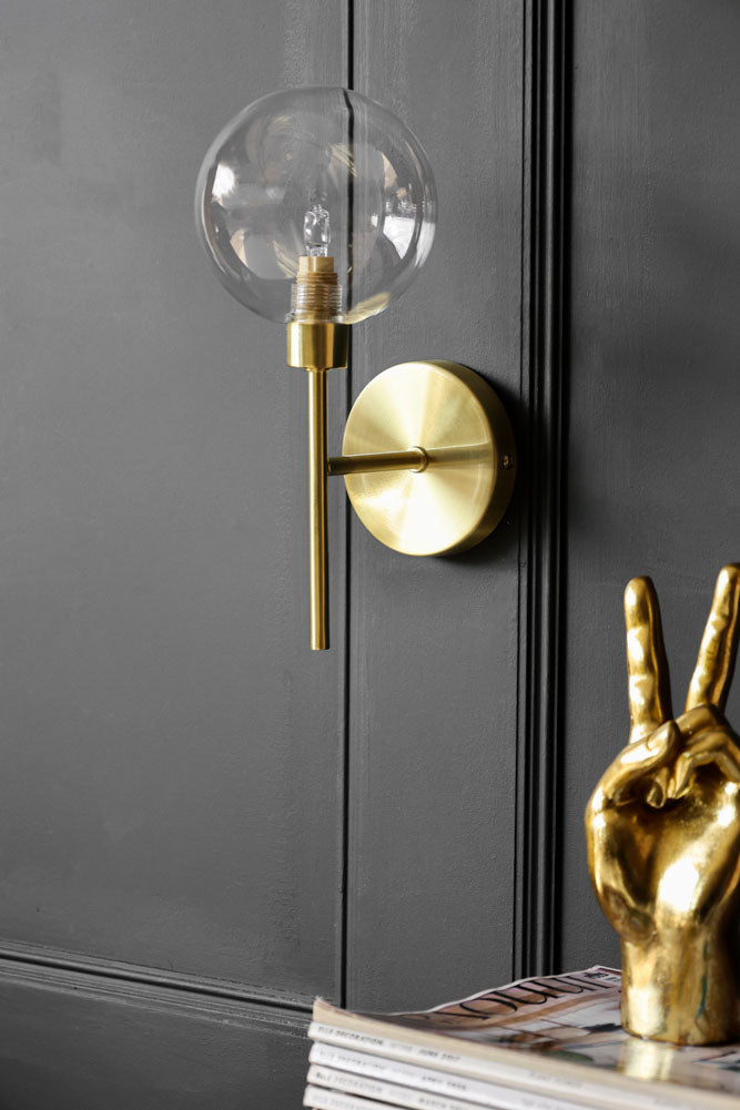 Glass Globe & Brass Wall Light