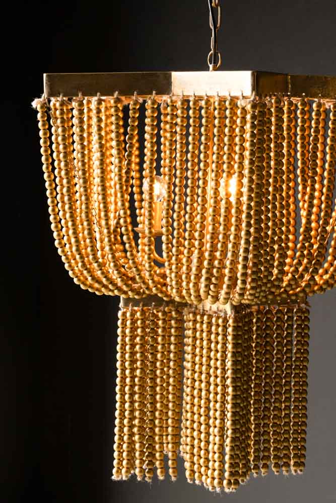 Gold Star Shaped Beaded Statement Chandelier Light