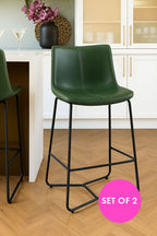 Set of 2 Metal Frame Green Bar Stools