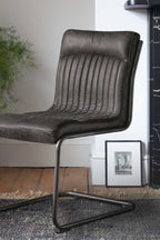 Ribbed Antique-Style Black Leather Chair