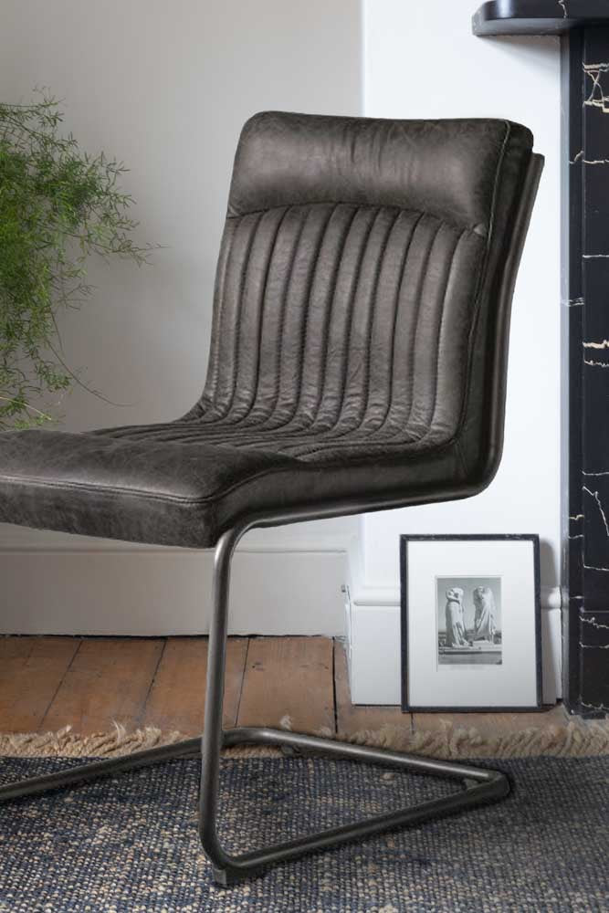 Ribbed Antique-Style Black Leather Chair