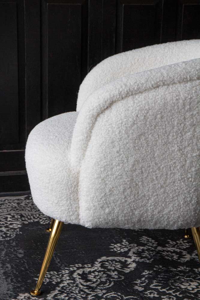 White Teddy Armchair With Gold Legs