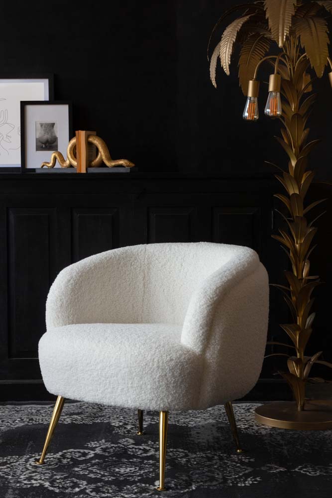 White Teddy Armchair With Gold Legs