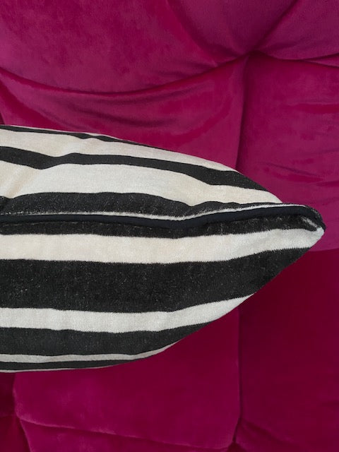 Monochrome Striped Velvet Cushion Cover - SECONDS
