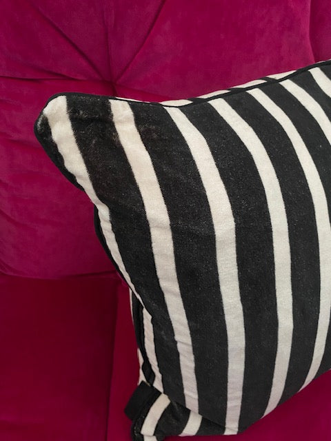 Monochrome Striped Velvet Cushion Cover - SECONDS