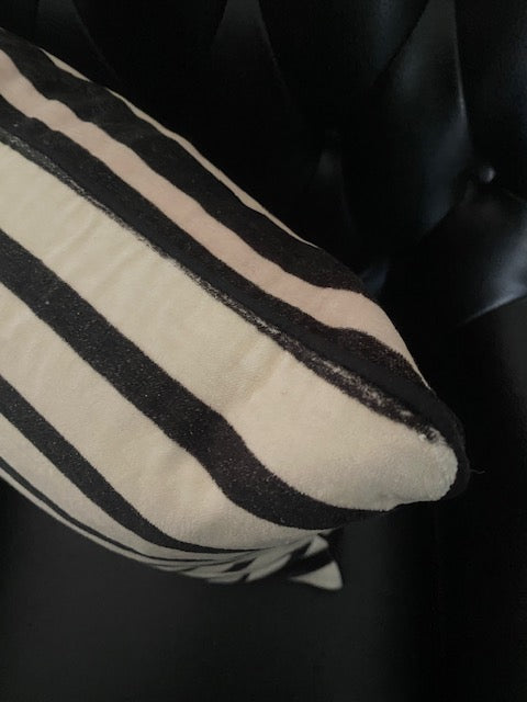 Monochrome Striped Velvet Cushion Cover - SECONDS